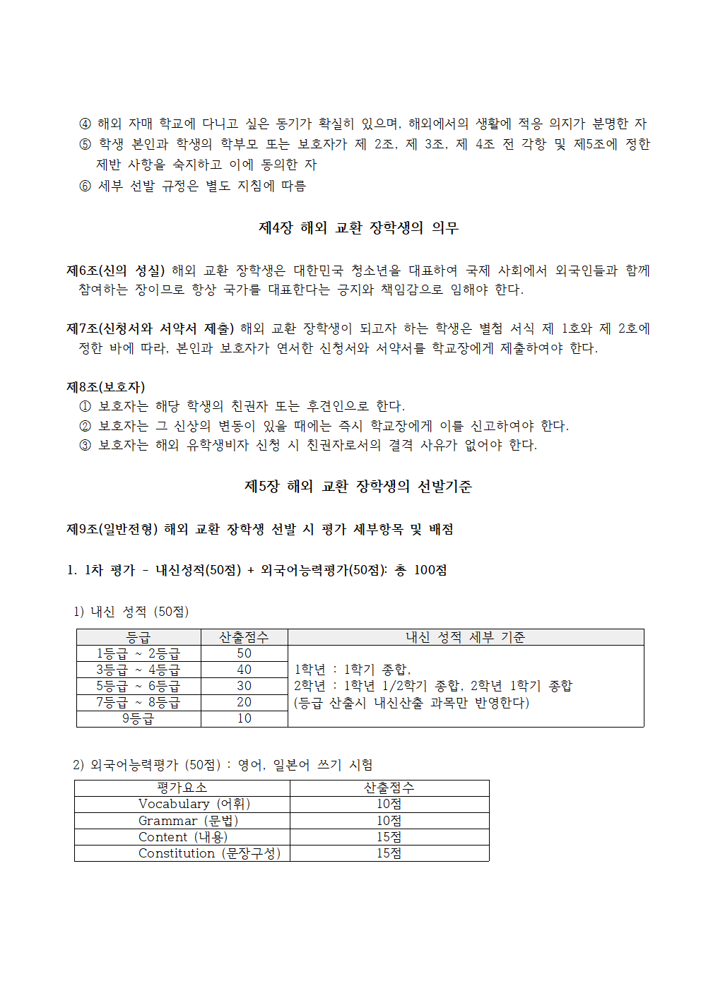 경화여자고등학교 해외 교환 장학생 규정001